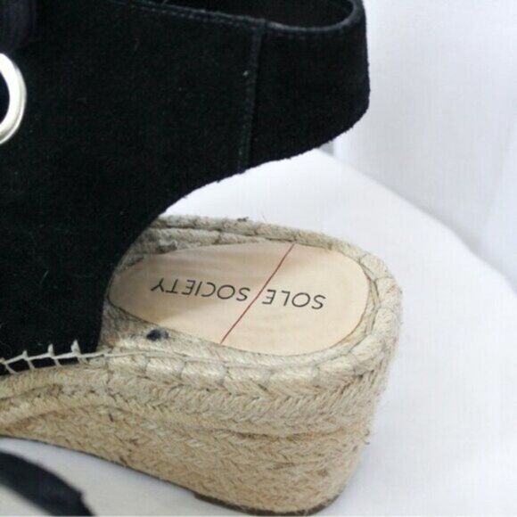 Sole Society Women Shoes Sole Society Suede Lace-Up Wedges Cambrine Black 10 - Picture 6 of 7